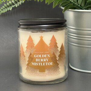 BBW Golden Berry Mistletoe Bath & Body Works Mason Jar Single Wick Candle